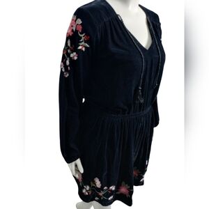 A.N.A Women's Black Velvet‎ Floral Embroidered Mini Dress size L Whimsigoth
